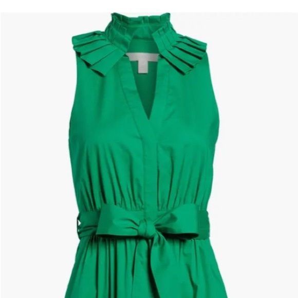 1901 Dresses & Skirts - 1901 GREEN PLEATED COLLAR SHIRTDRESS WITH FRONT BUTTONS AND WAIST TIE, Size 6